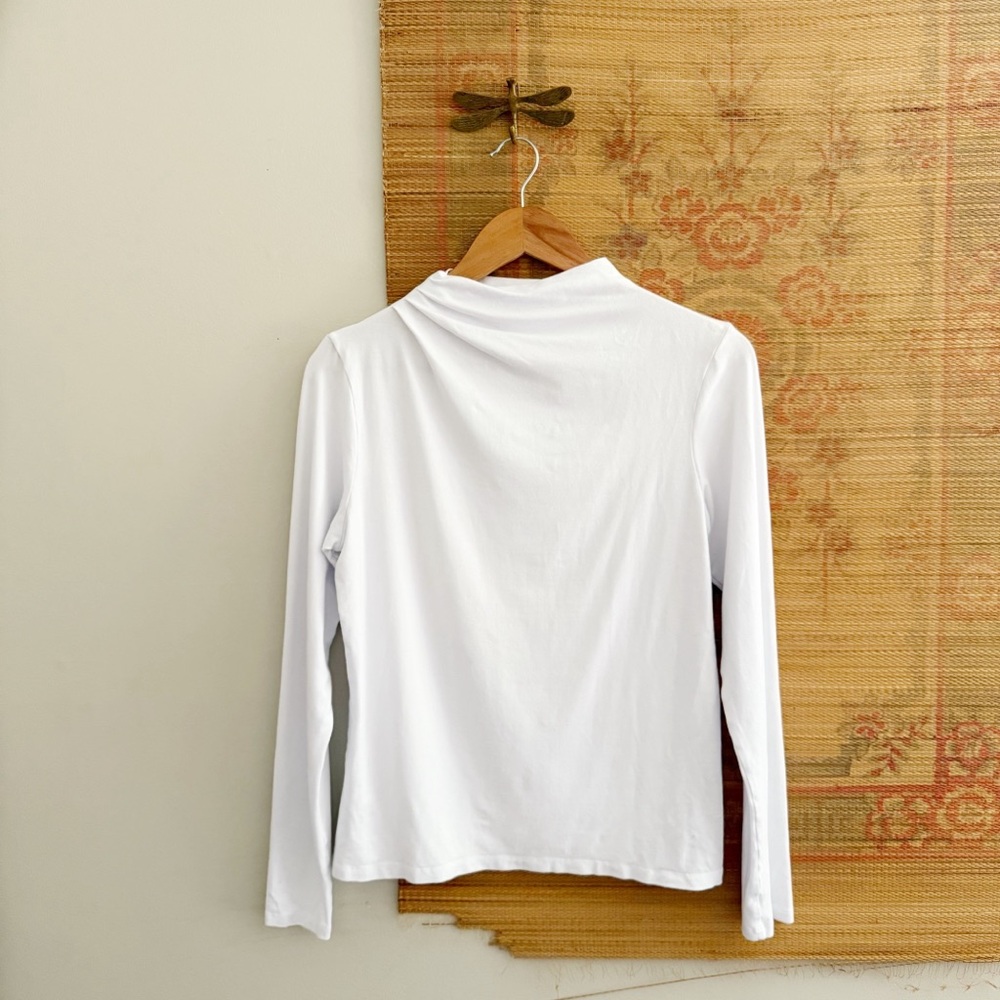 Contemporaine Par Simons Women’s Drapey Mockneck White Long Sleeve Top Medium